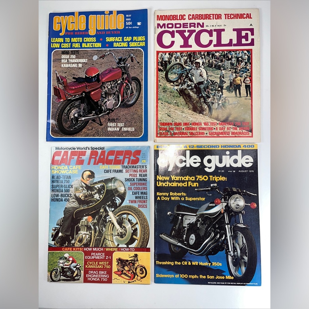 Cycle Guide 1969 & 1976, Modern Cycle, Cafe Racers 1974, Vintage Magazines Lot